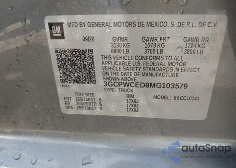 2021 Chevrolet Silverado 1500 2Wd Standard Bed Lt из США, поврежденный, VIN 3GCPWCED8MG103579